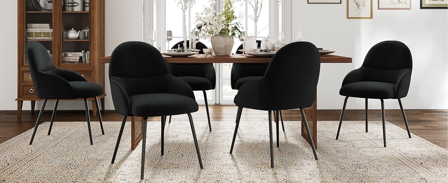 Набір обідніх стільців з підлокітниками – 4 шт. Ергономічні м'які стільці з тканинним покриттям та металевими ніжками для кухні, вітальні, їдальні, бежевий/чорний (велюр)
