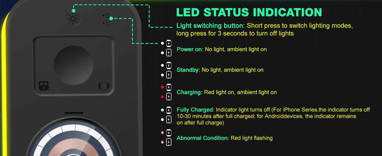 RGB ігровий килимок для миші з бездротовою зарядкою Qi 15W, LED підсвічуванням, 10 режимів, водонепроникний, протиковзкий, для геймінгу, офісу та дому (чорний)
