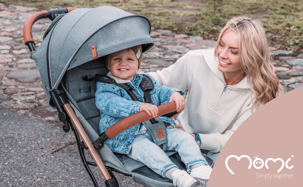 Дитяча коляска MoMi ESTELLE, 6 місяців+, до 15 кг, складна, з 5-точковим ременем безпеки, кошиком для покупок та функцією лежання, телескопічна ручка, сіра та срібна