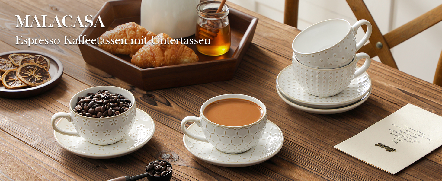 Набір посуду Malacasa LYDIA для 4 осіб (16 предметів): тарілки, чашки, чайний сервіз з рельєфом, бежевий