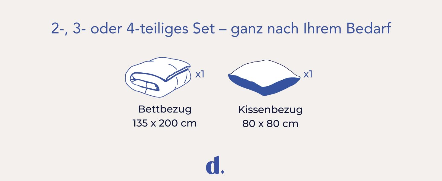 Набір постільної білизни Dreamzie з мусліну 135x200 см, 100% бавовна (4 шт.) – 2 наволочки 80x80 см, 2 наволочки 80x80 см, закривається на блискавку, сертифікат Oeko-Tex, колір: тауп