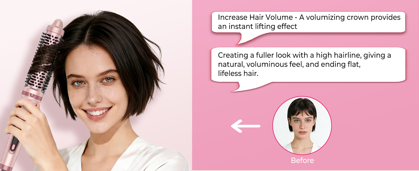UKLISS Hairstyler 5 в 1: Фен-щітка, стайлер для волосся, плойка, насадки для об'єму та випрямлення (Класичний Рожевий)