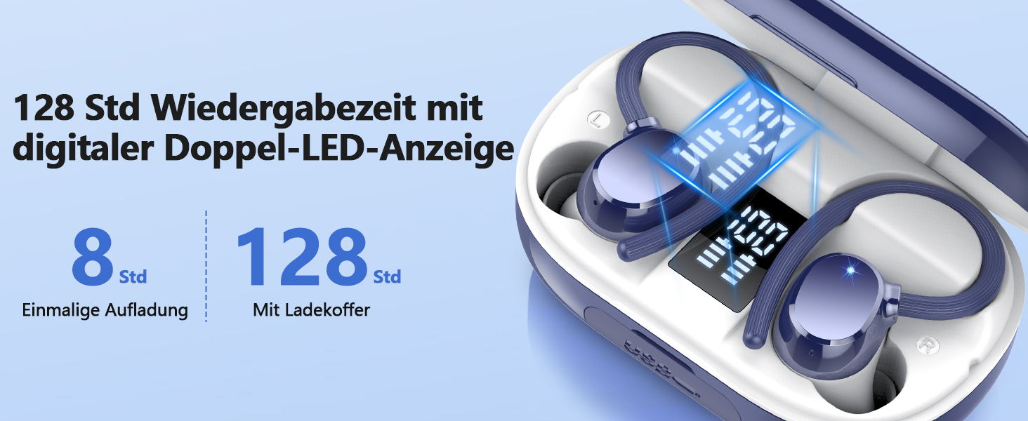 Бездротові спортивні навушники-вкладиші Bluetooth 5.3, 68 год, шумозаглушення, IP8, LED, USB-C (темно-синій)