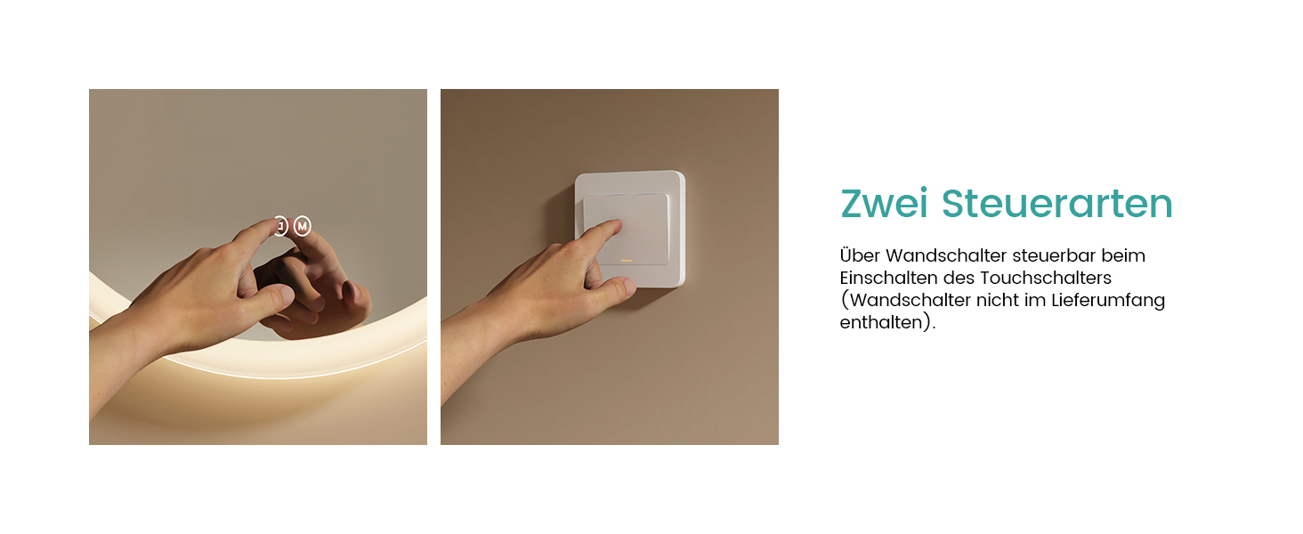 Дзеркало для ванної кімнати EMKE з підсвічуванням, 50 см, кругле, з регулюванням яскравості, 3 кольори світла, антизапарник, сенсорне управління, пам'ять налаштувань, матовий край, 50x50 см