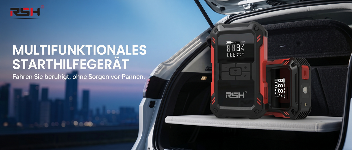 Пусковий пристрій RSH 4000A Jump Starter з компресором 150 PSI, бустер для авто 12V (бензин до 9.0L, дизель до 6.5L), Powerbank 10000 mAh та LED-ліхтарем, 4-в-1