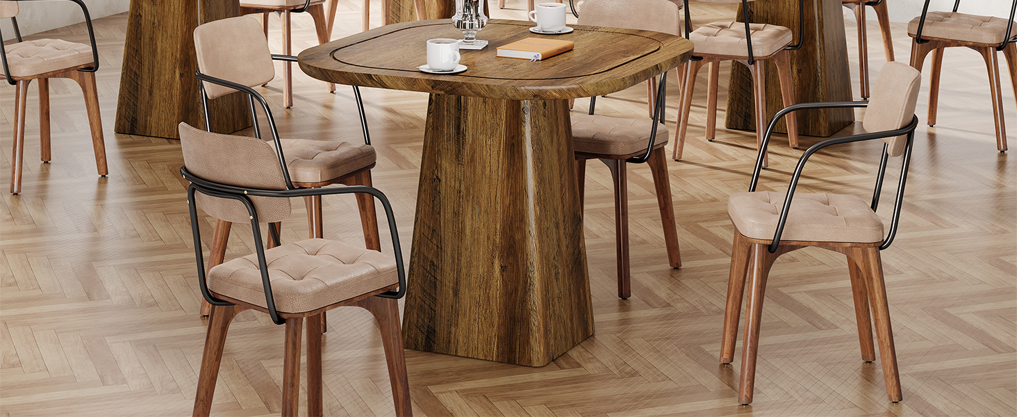 Столовий стіл Tribesigns на 4 особи, 80 см, квадратний, в стилі рустік для кухні, вітальні, їдальні (колір коричневий)