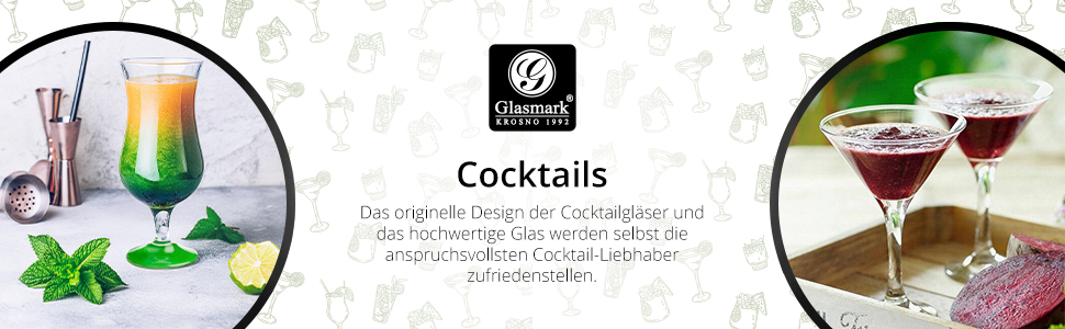 Набір склянок для коктейлів Krosno Glasmark: 6 шт, 420 мл, Long Drink, підійдуть для напоїв, води, смузі та десертів. Можна мити в посудомийній машині.