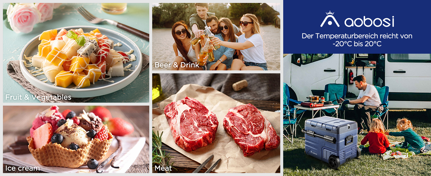 Автомобільний компресорний холодильник AAOBOSI 45л з Wi-Fi, USB зарядкою, LED підсвіткою, 12/24V/220V - для авто, кемпінгу, подорожей (синій)