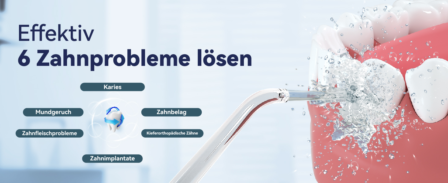 Портативний електричний іригатор для порожнини рота JTF Munddusche Mini, бездротовий, для подорожей, з 5 насадок, 4 режими, 230 мл, водонепроникний (IPX7, блакитний)