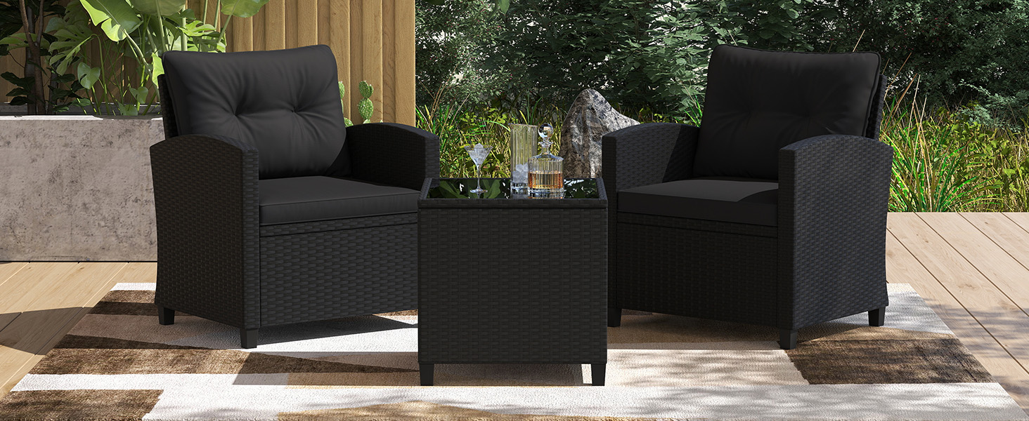 Садовий набір меблів GIANTEX з ротангу для балкона та тераси: 2 крісла та стіл, коричневий ротанг + коричневі подушки