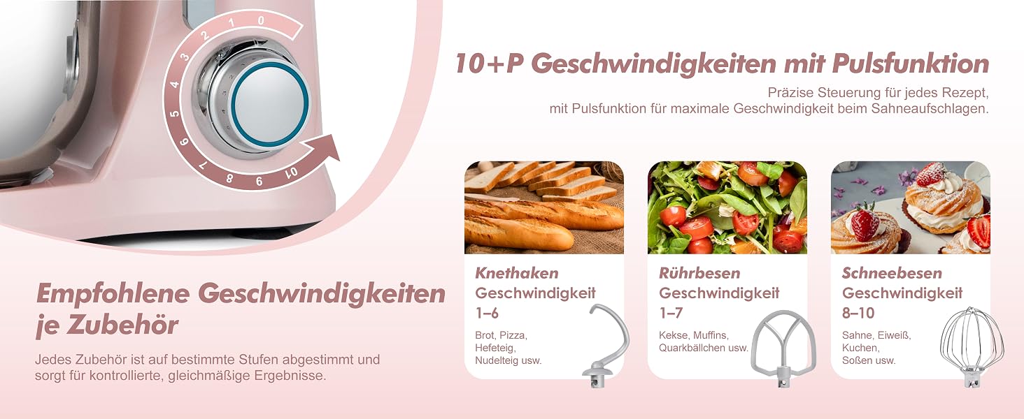 Кухонний комбайн Kitchen in the box Kompakte — планетарний міксер та тістоміс 3.5 л, 10 швидкостей, набір насадок (гак, вінчик, міксер), рожевий