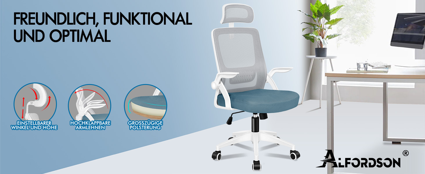 Офісний крісло ALFORDSON з динамічною підтримкою попереку, чорний (Arc - Синій та Сірий)