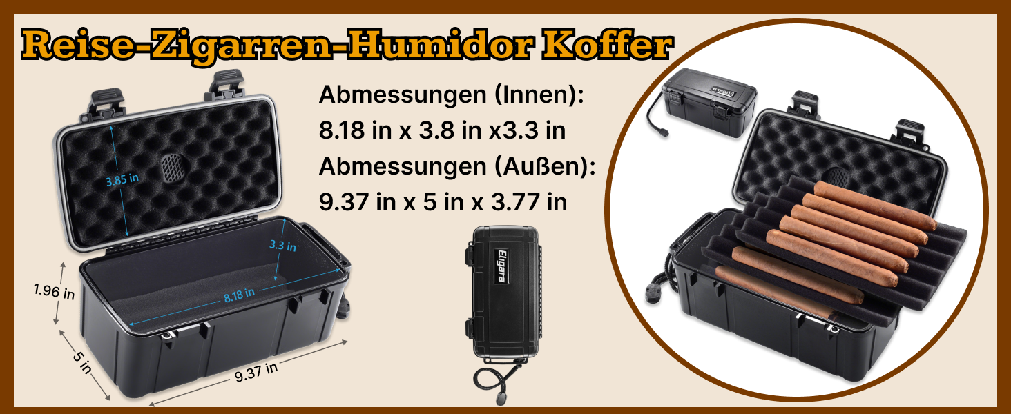 Портативний цигарний вологозбережувач (гумодор) у кейсі, водонепроникний, для 10 цигарок, розмір L (23,8 x 12,7 x 9,6 см)