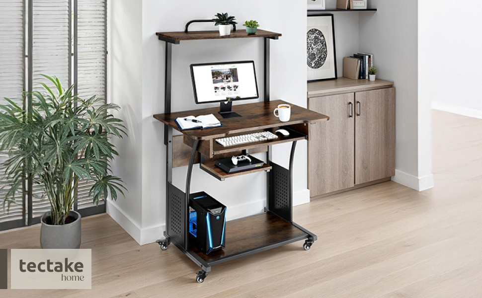 Письмовий стіл tectake Industrial 80x65.5x130.5 см з полицями, висувною полицею для клавіатури, темно-коричневий - Офісний стіл, Комп'ютерний стіл, Принтерний стіл