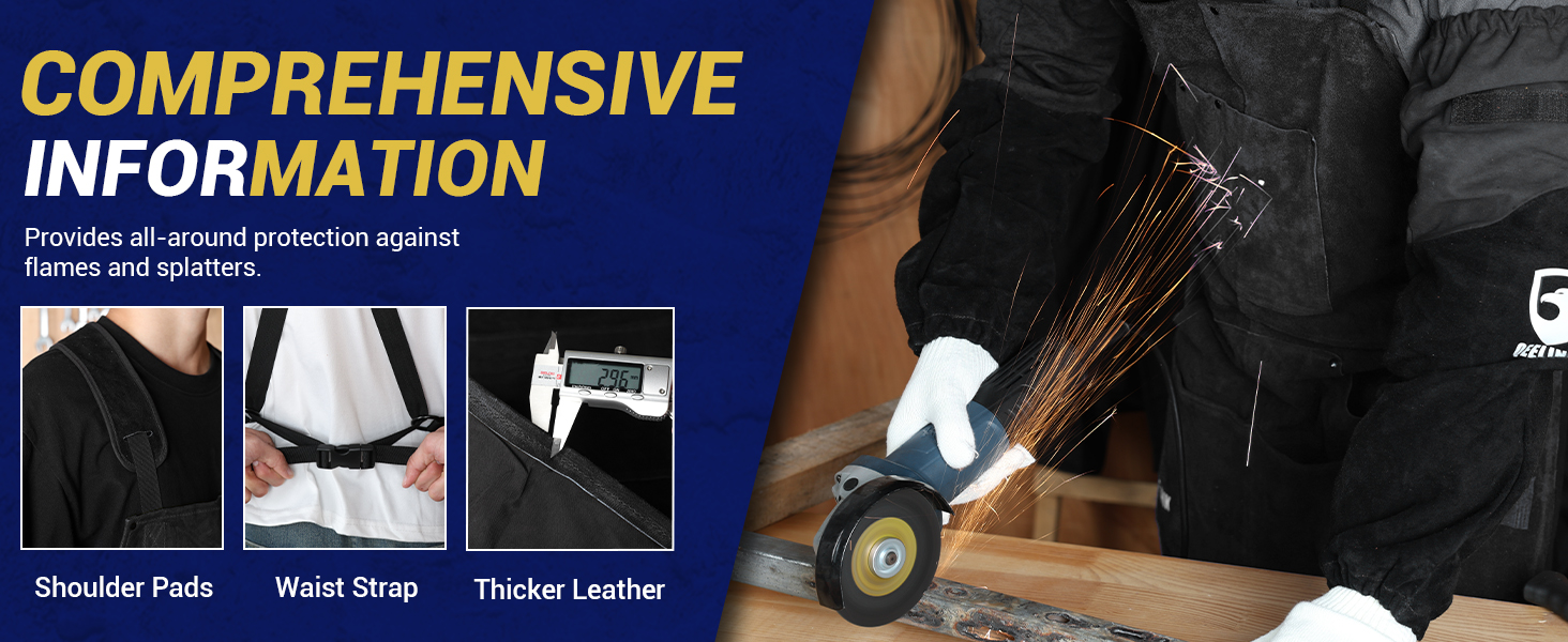 Зварювальна шкура QeeLink зі зварювальними рукавичками - шкіряна шкура з 6 кишенями, вогнестійка та термостійка робоча шкура (Чорний - 61 x 91 см)
