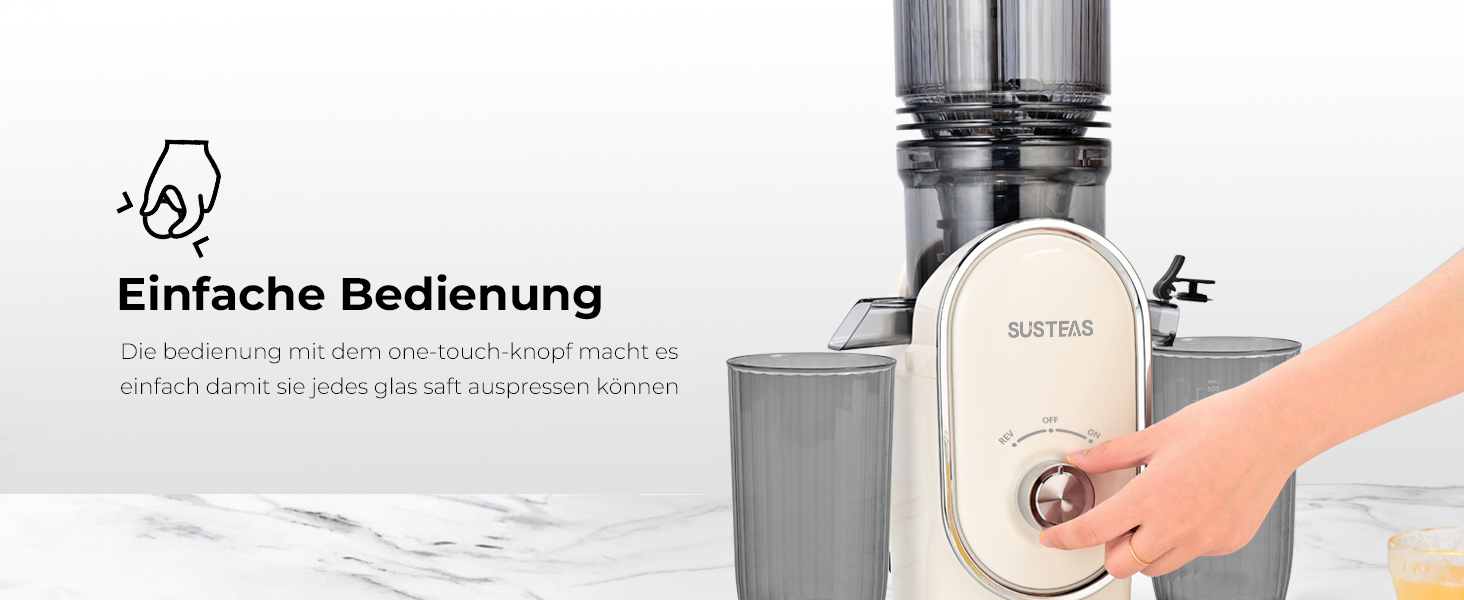 Електричний соковичавник SUSTEAS, 133 мм, повільний віджим, 300 Вт, 1.5 л, для цілих фруктів та овочів, легкий у чищенні, висока вихідність соку, білий