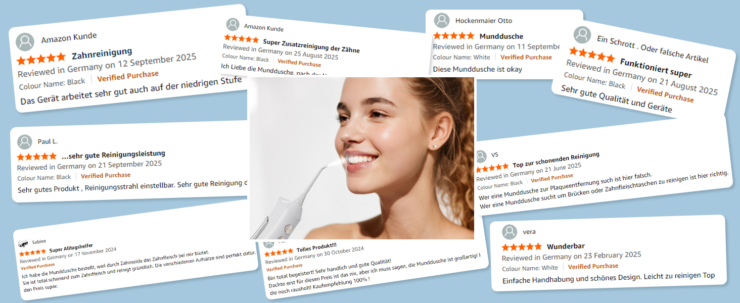 Електрична насадка для душу Munddusche: 5 струменів, 4 режими, для догляду за порожниною рота, водонепроникність IPX7, для дому та подорожей