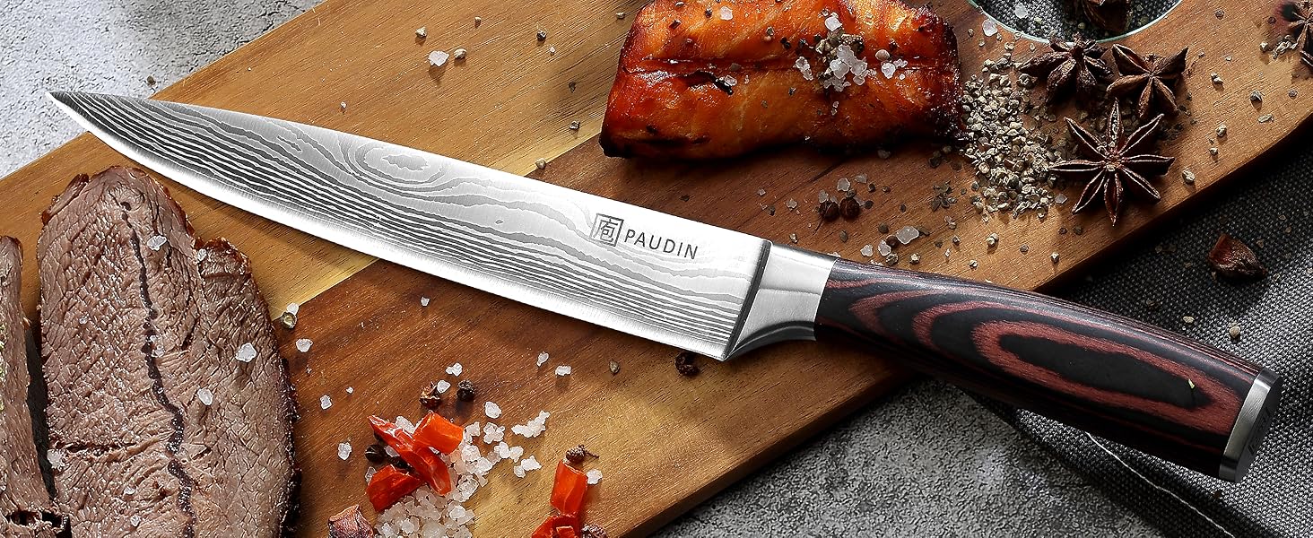 Ніж PAUDIN для м'яса, кухаря та нарізки, 20 см - високоякісний кухонний ніж з нержавіючої сталі з ергономічною ручкою