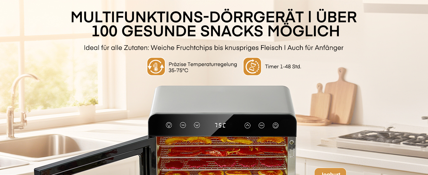 Електричний дегідратор FOHERE з нержавіючої сталі, 650W, 8 ярусів, таймер 48h, 35-75°C - для овочів, м'яса, трав, здорових перекусів та кемпінгу