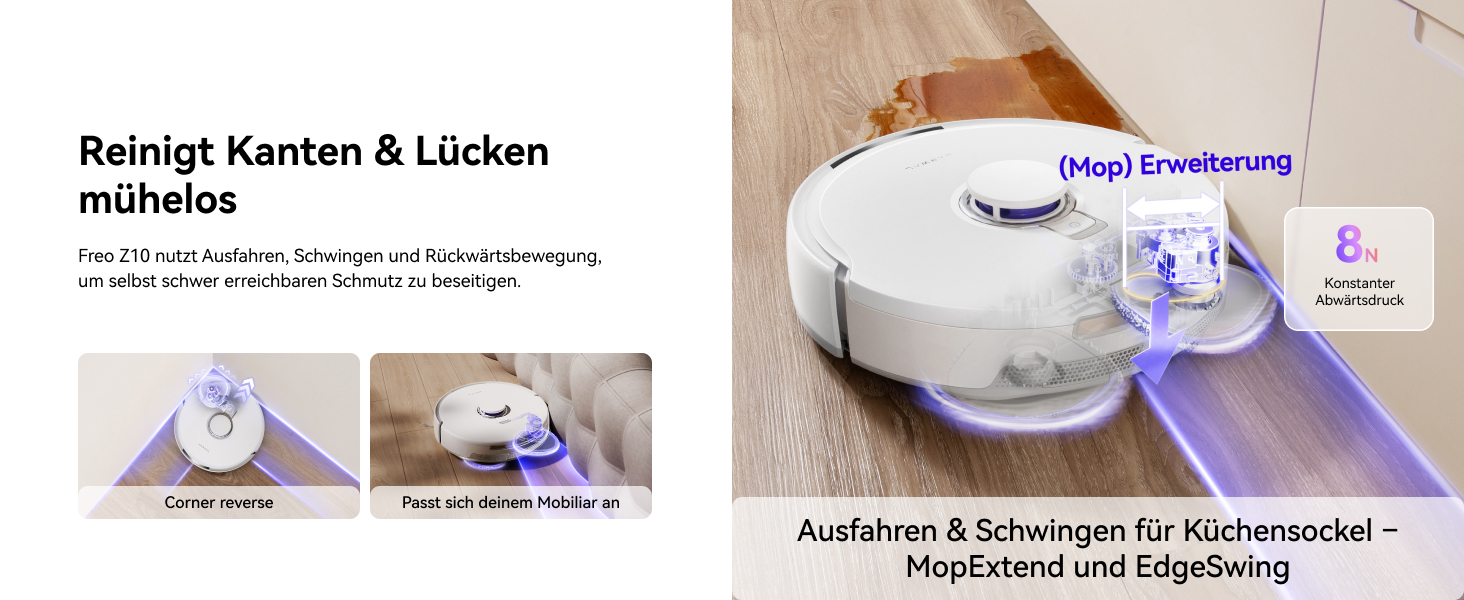 Робот-пилосос NARWAL Freo Z10 з функцією миття підлоги, 15000 Па, гаряча вода 75°C, автопорожнення, уникнення перешкод, антизаплутування для шерсті тварин