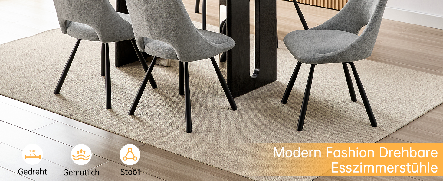 LEWE Комплект з 6 обертових стільців для їдальні, кухонних, вітальні та спальні, ергономічні, без підлокітників, з тканини кашемір (сірий)