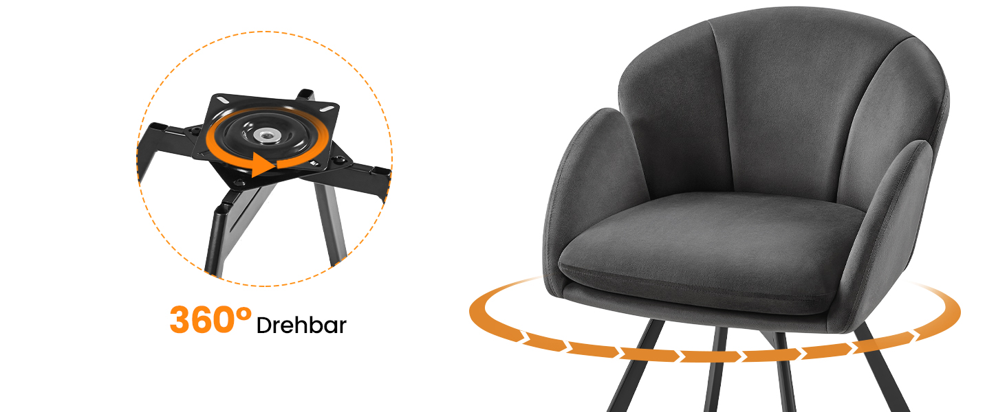 Офісний стілець Yaheetech 360° обертовий, оксамитовий, з подвійним сидінням, крісло для макіяжу, для офісу/спальні/вітальні, темно-сірий