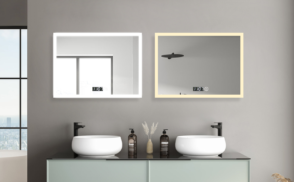 Дзеркало для ванної кімнати Boromal з підсвічуванням та годинником 50x70 см, LED, 3 кольори, регулювання яскравості, сенсорне керування
