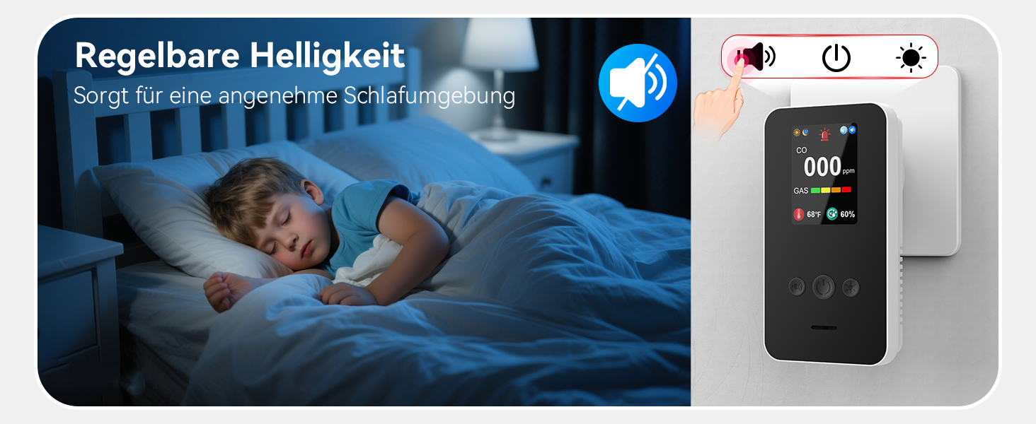 Детектор чадного газу та газу з вилкою, 4-в-1 CO-детектор з датчиком температури та вологості, з акустичним сигналом для дому та автодому, 1 шт. (Чорний) (Weiß 1 Quadrat)