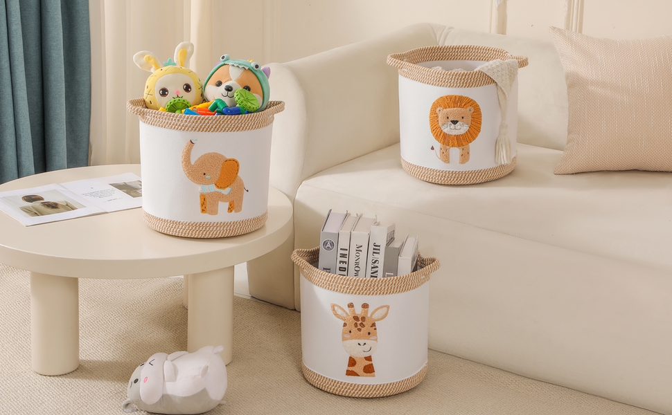 Набір кошиків для зберігання 3 шт. плетені кошики для іграшок, білизни, дитяча кімната, органайзер для іграшок, одягу, м'яких іграшок, місткі та надійні кошики, жовтий колір