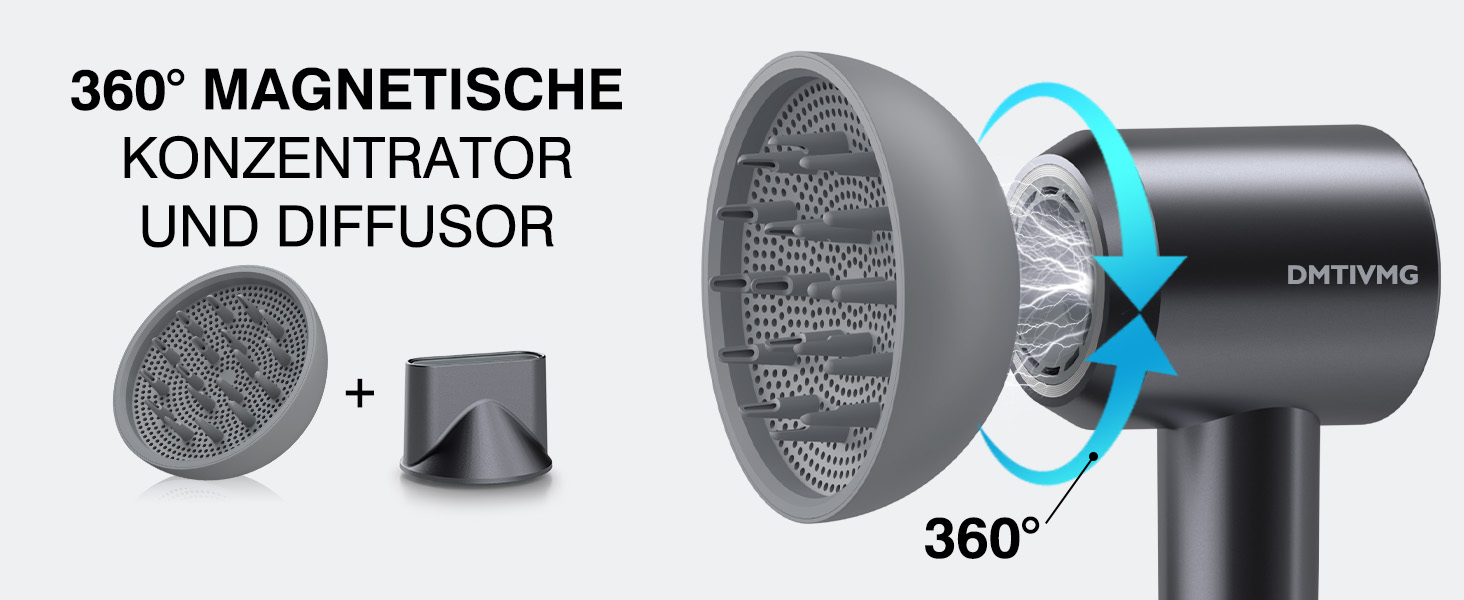 Іонний фен для волосся з високошвидкісним безщітковим двигуном 160 000 об/хв, 500 млн негативних іонів, 12 режимів, магнітна насадка, низький рівень шуму