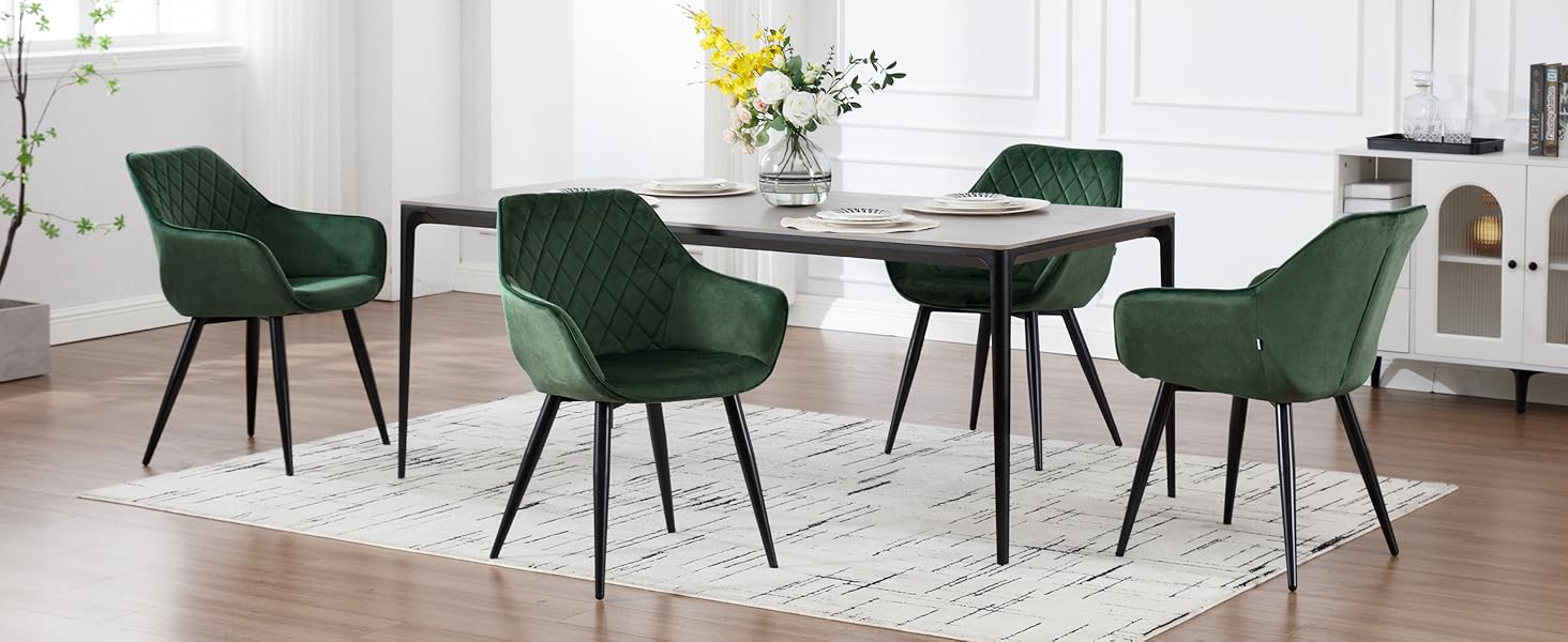 Набір з 2 стільців Woltu Esszimmerstühle: м'які крісла з підлокітниками для кухні, вітальні, обідньої кімнати, зелений велюр, металеві ніжки