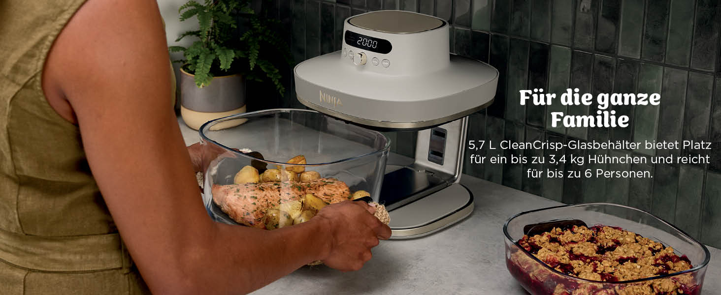Скляна аерофритюрниця Ninja CRISPi PRO XL Air Fryer з 5 функціями, контейнерами CleanCrisp (5,7 л та 2,3 л) та кришкою для зберігання, AS090EUGN (Stone Gold)