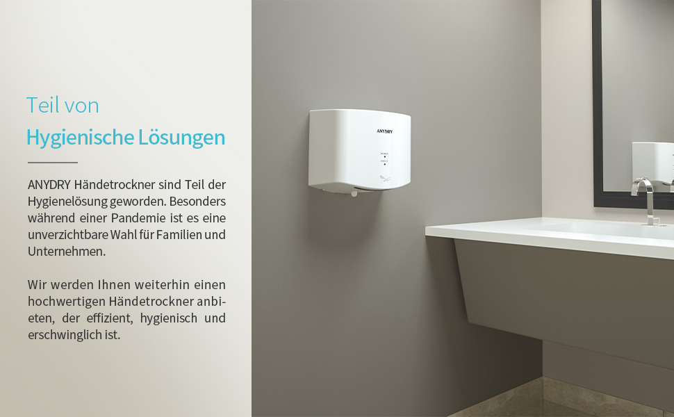 Anydry 2630S: Компактний електричний сушар для рук з автоматичним керуванням, для монтажу на стіну, для дому та комерційних приміщень, 1400-1650W, білий