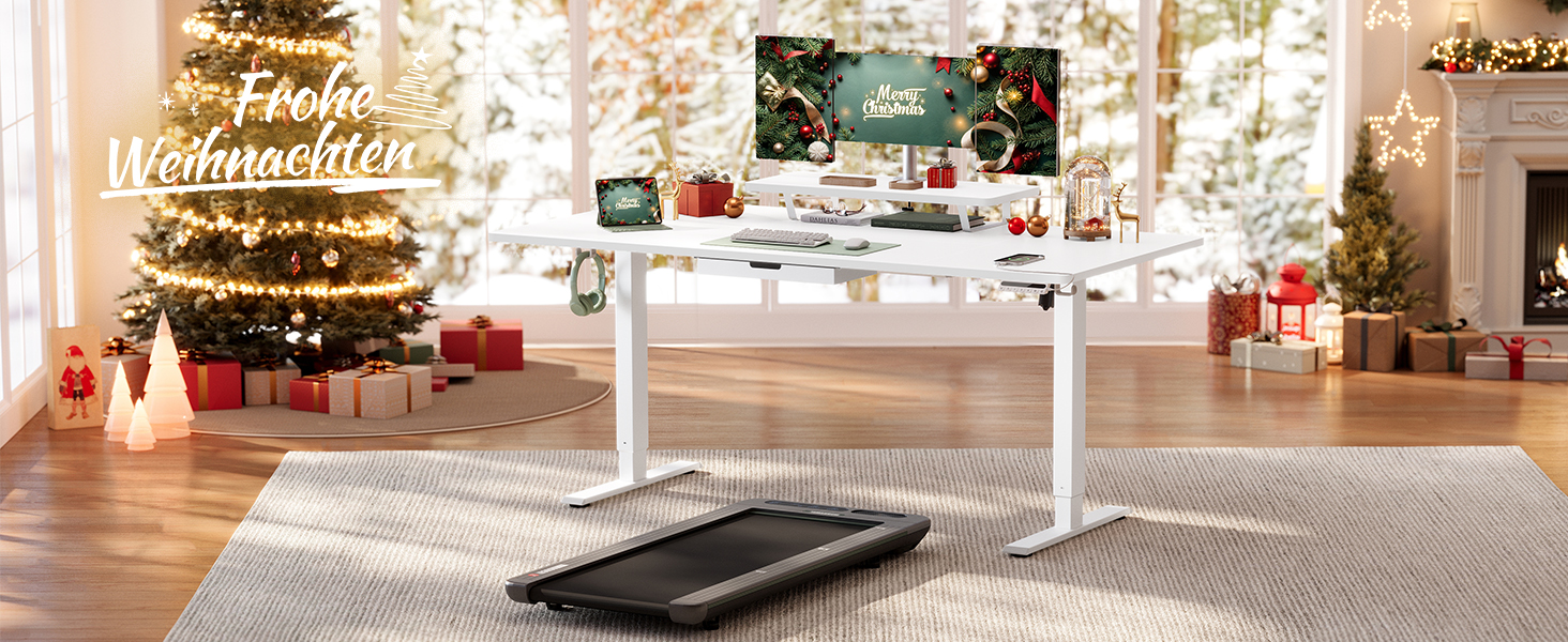 Регульований стіл VASAGLE з підставкою для монітора, шухлядою та USB-C, нагадування про перерви, 160 x 80 см, Wolkenweiß