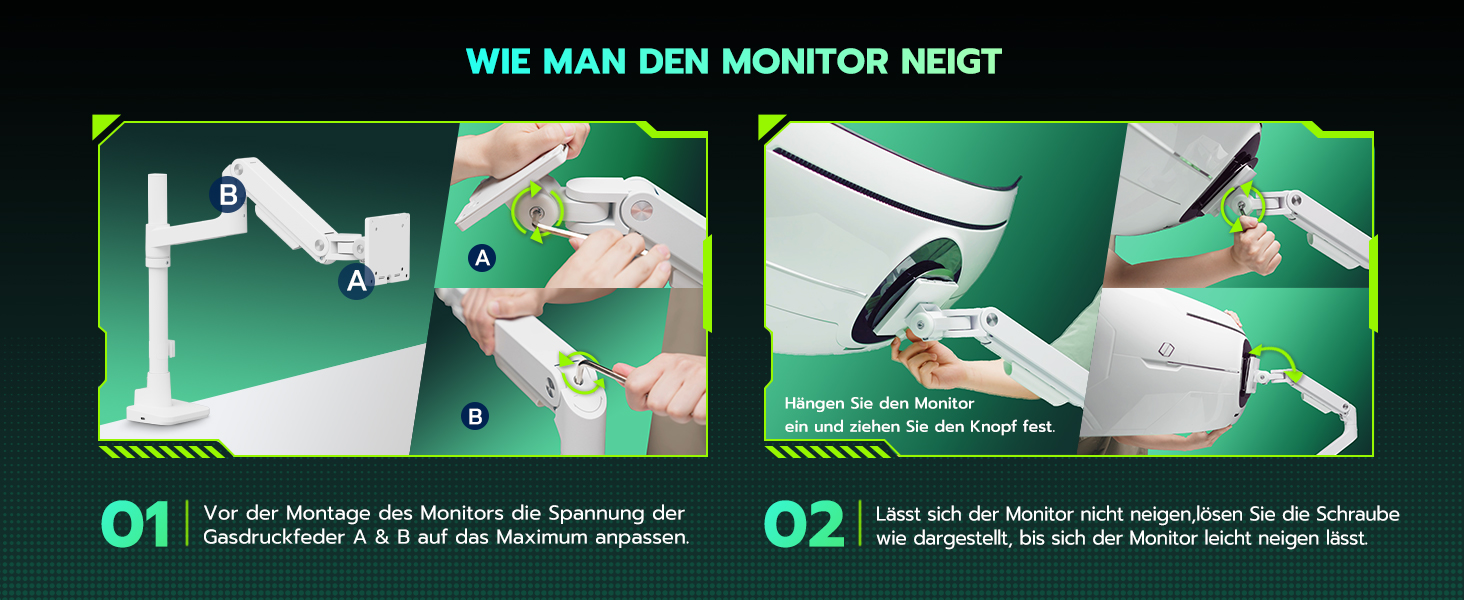 Кріплення для монітора ARES WING з USB A/C, кріплення для монітора 17-49 дюймів, підставка для монітора з газовою пружиною, VESA 75/100 мм, білий
