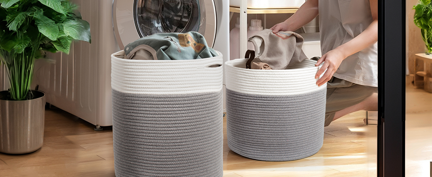 Кошик для білизни 32л з бавовни з ручками (D34*H40см), плетений кошик для зберігання, коричневий (сірий)