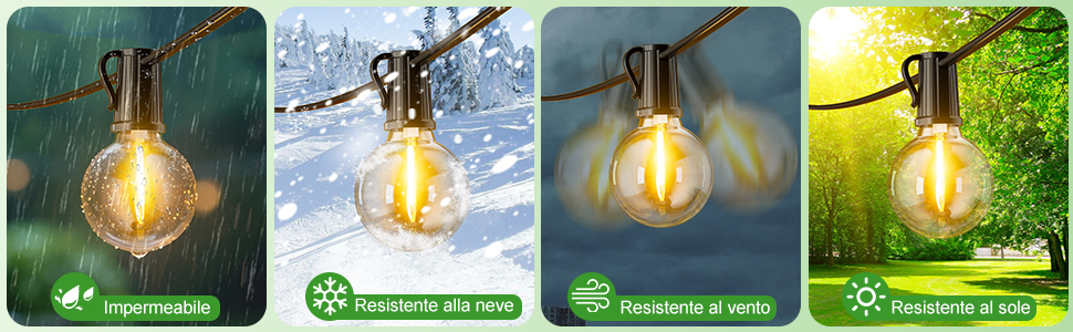 LED гірлянда для вулиці, 20.7м, з таймером, 30+1 лампочки G40, диммування, IP44, для декору саду, балкону, дому