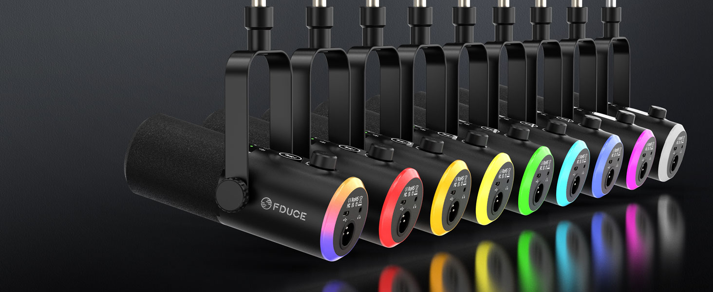Мікрофон ігровий FDUCE з USB/XLR підключенням, RGB-підсвічуванням та регулюванням Gain для стрімінгу, запису подкастів та ігор (D30+)