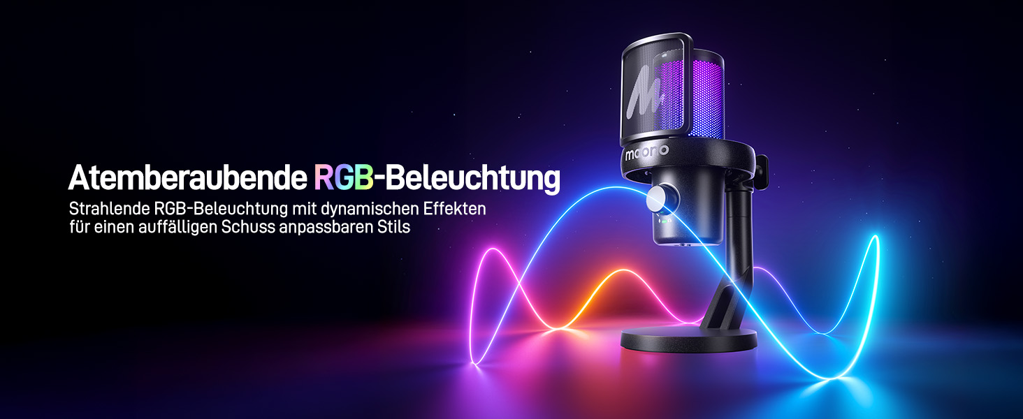 MAONO DM40 Бездротовий мікрофон для ПК з RGB-підсвіткою та ШІ-зміною голосу, шумозаглушення, для геймінгу, подкастингу та стрімінгу (Чорний)
