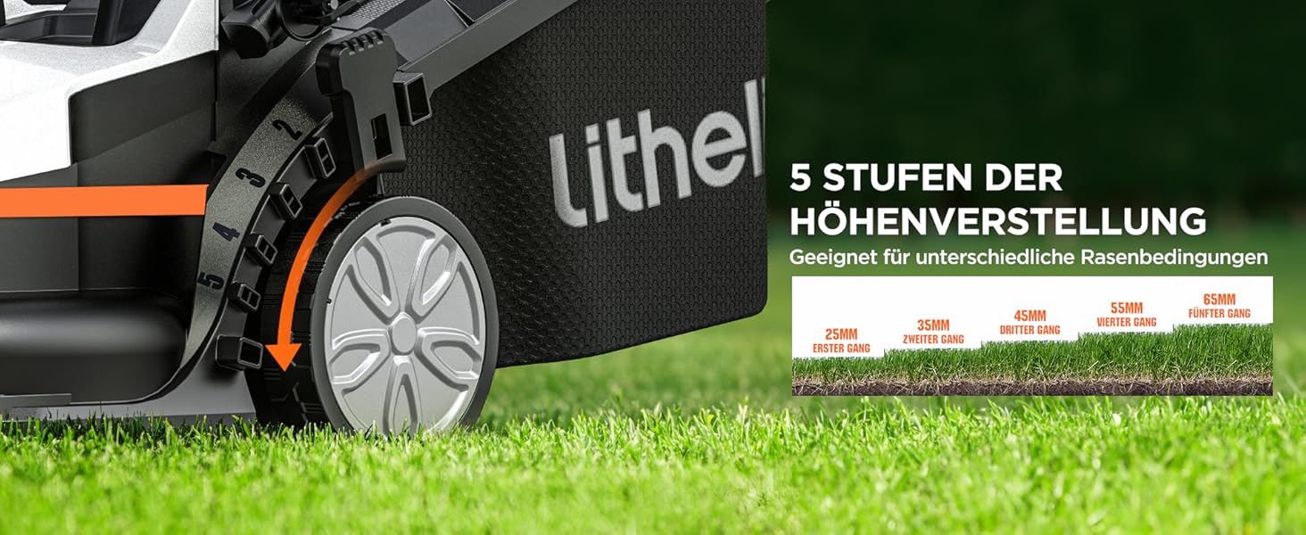 Акумуляторний газонокосарка Litheli 20V, ширина косіння 33 см, до 200 м², об'єм кошика 30 л, висота косіння 25-65 мм, з акумулятором 4.0 Ah
