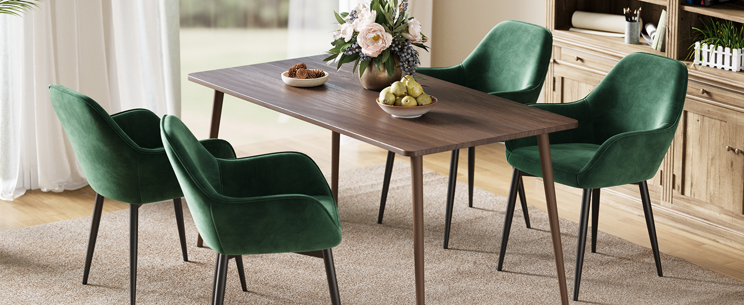 Крісла ELUCHANG для їдальні (4 шт.) з підлокітниками, м'які, з велюру, до 120 кг, для кухні, вітальні, їдальні, темно-сірий колір