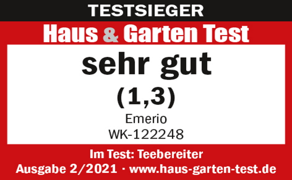Електричний чайник Emerio WK-122248 зі скла Borosilikat, 1.7л, чорний/срібний, з автоматичним заварюванням та регулюванням температури