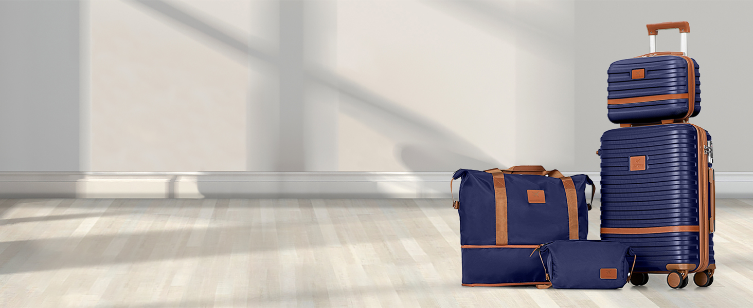 Набір валіз Joyway 6 шт. з твердим корпусом, включаючи косметичну сумку, 4 колеса та TSA-замок. Колір: темно-синій/коричневий. Ідеальний для подорожей.