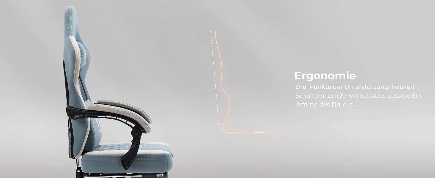 Ігровий крісло Dowinx з тканинною оббивкою, гелевою подушкою та пружинним блоком, ергономічний офісний крісло з підніжкою, крісло-масажер для геймерів, для дорослих (Блакитний)