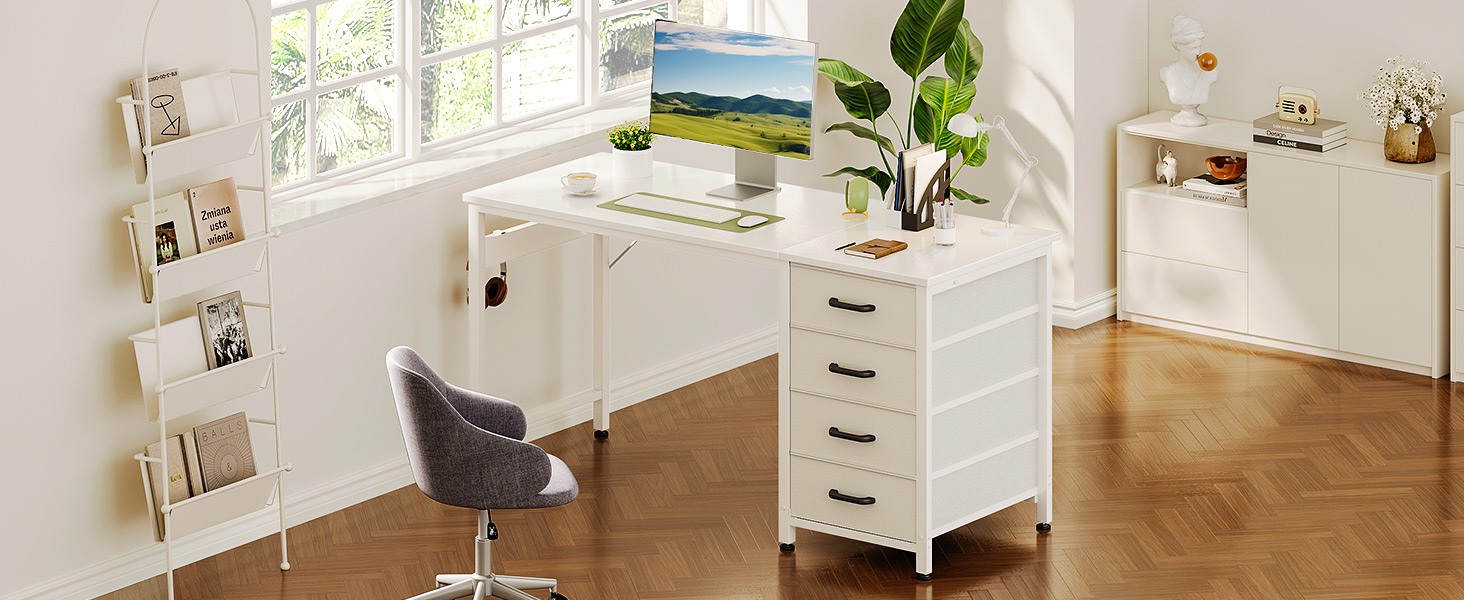 Комп'ютерний стіл ODK з 4 шухлядами 120x48x75.7 см, білий, з тримачем для навушників