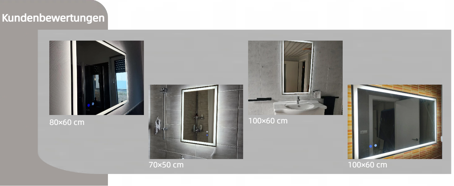 Дзеркало для ванної кімнати з підсвіткою 80x60 см, LED дзеркало з 3 кольорами світла, регульована яскравість, захисне скло, сенсорне управління, функція пам'яті, запобігання запотіванню, 60L x 80B cm