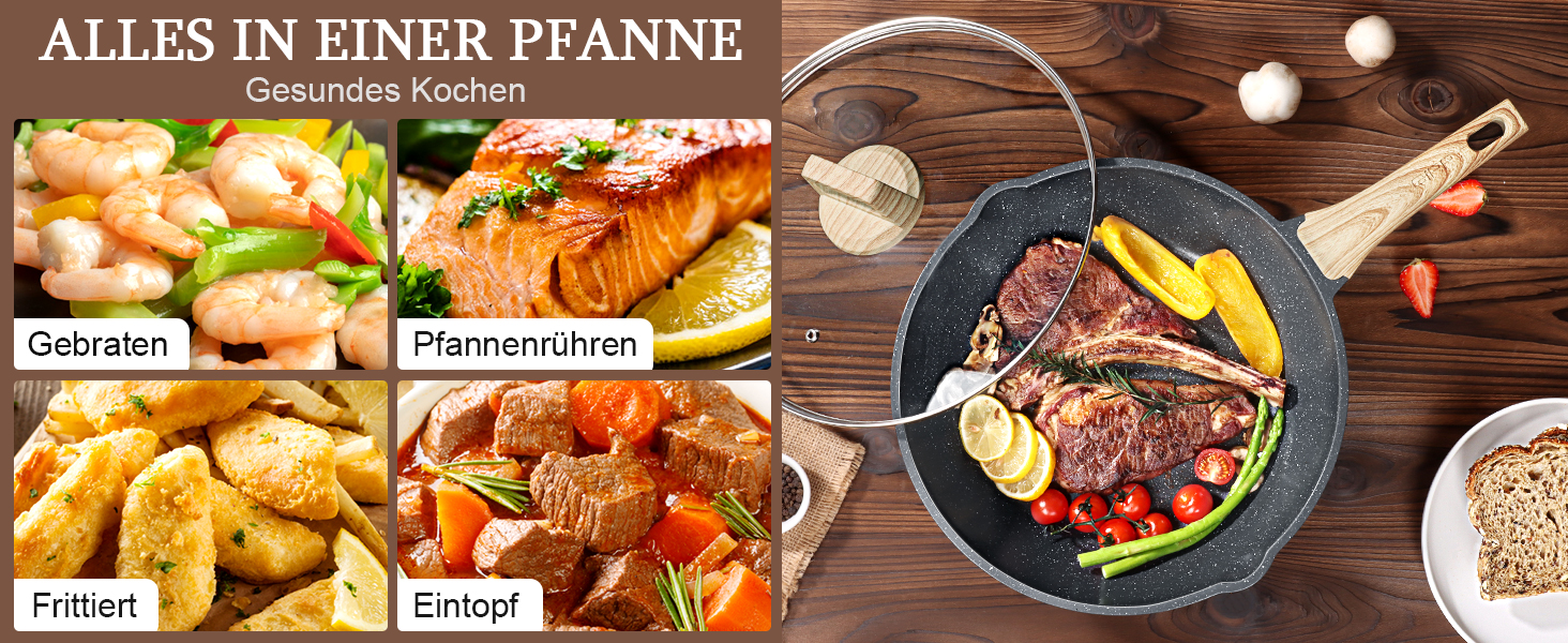 Сковорода з високим бортиком GiPP, 30 см, з кришкою, керамічне антипригарне покриття, 4.3 л, для всіх типів плит, білий (сірий), без PFOA/PFOS