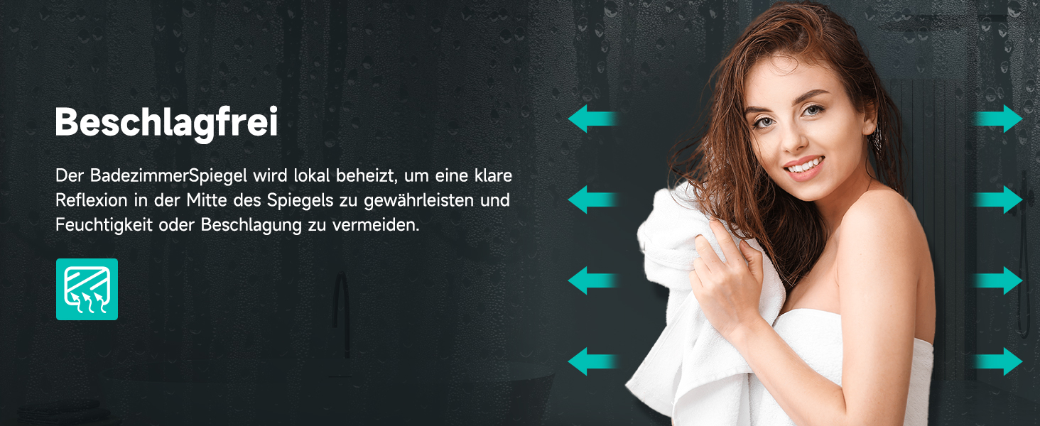 Дзеркало для ванної кімнати SONNI з підсвічуванням 80x60 см, антизапар, LED, сенсорний вимикач, колір світла: холодний/нейтральний/теплий