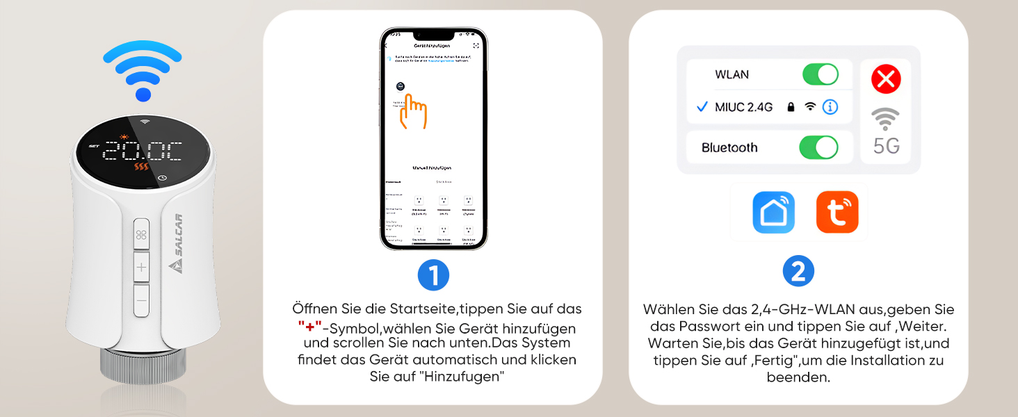 Розумний термостат для радіатора Salcar WiFi, сумісний з Alexa та Google Home, програмований, Tuya Smart, без шлюзу