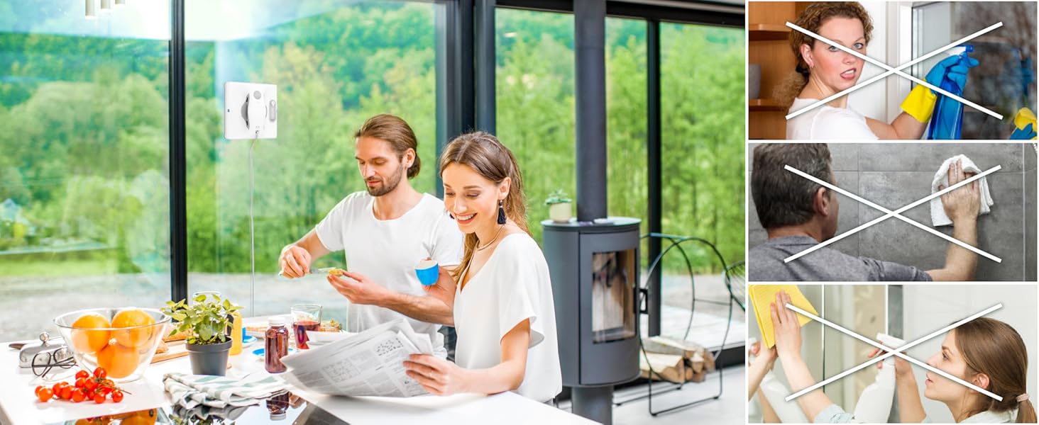 Робот для миття вікон Hutt W8 з пультом дистанційного керування | 2-фазне розпилення, 3800Pa всмоктування | 80 мл бак, розпізнавання країв | Для скла, плитки, дзеркал (4 серветки для миття, страхувальний трос в комплекті)